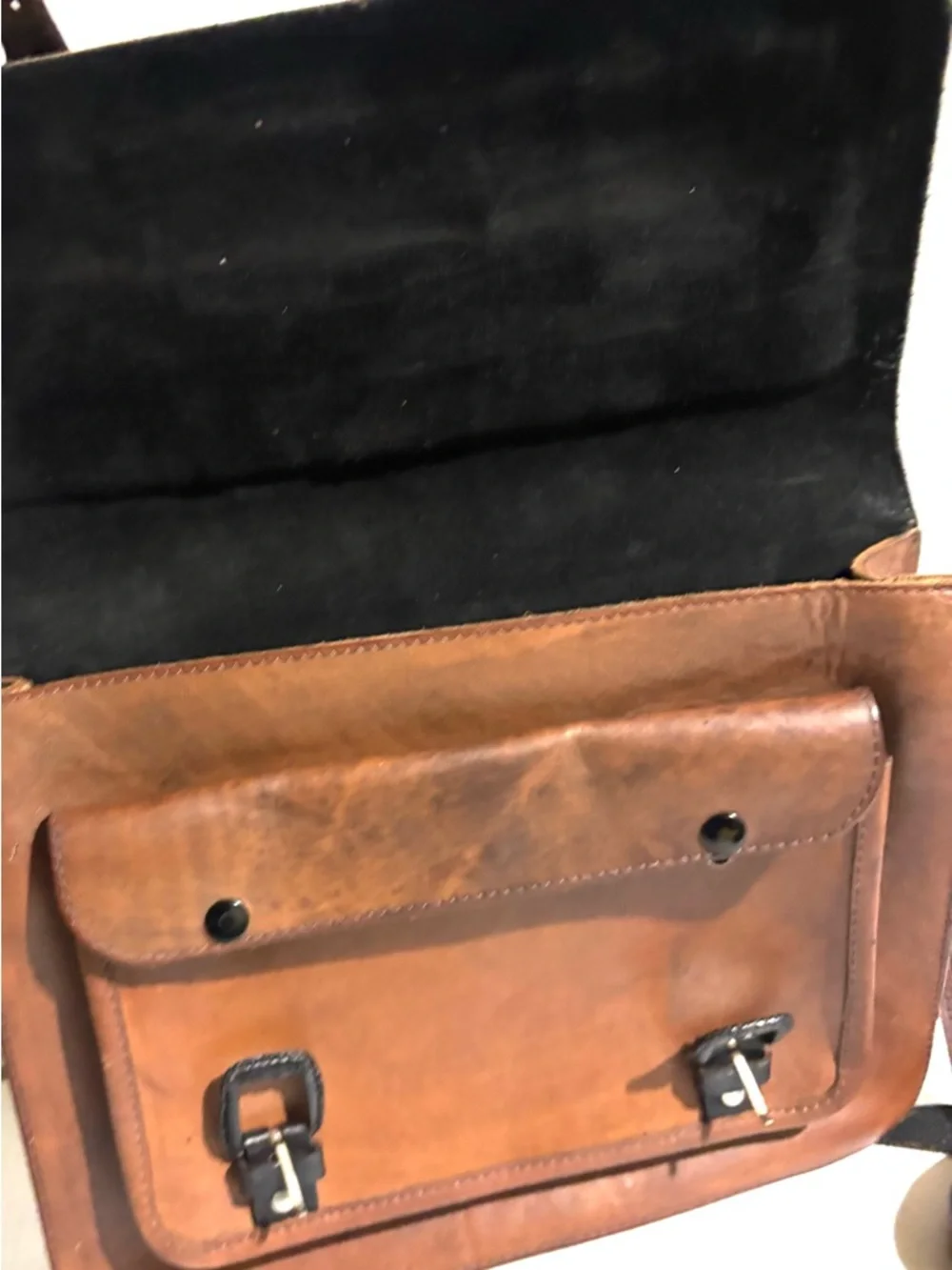 Vintage unisex Brown Leather Messenger Bag with Multicolor Woven Panel